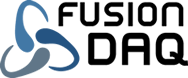 Fusion DAQ logo with an icon containing shades of blue and gray and black text